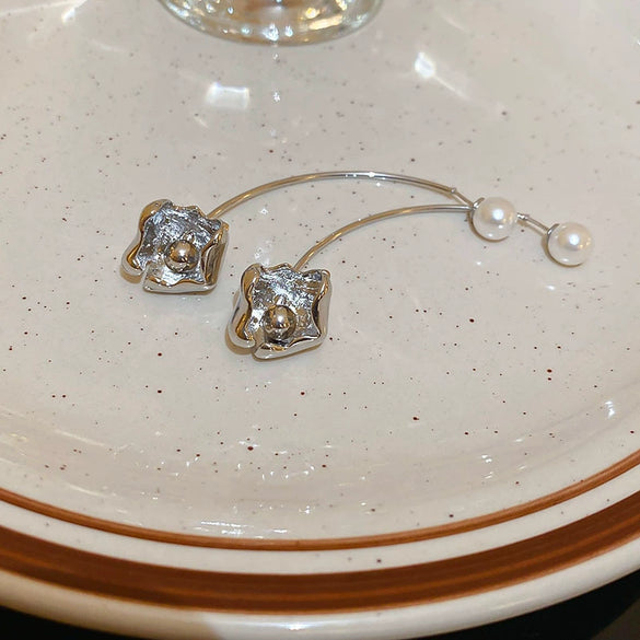 Wholesale Women's Imitation Pearl Geometric Style Electroplated Earrings