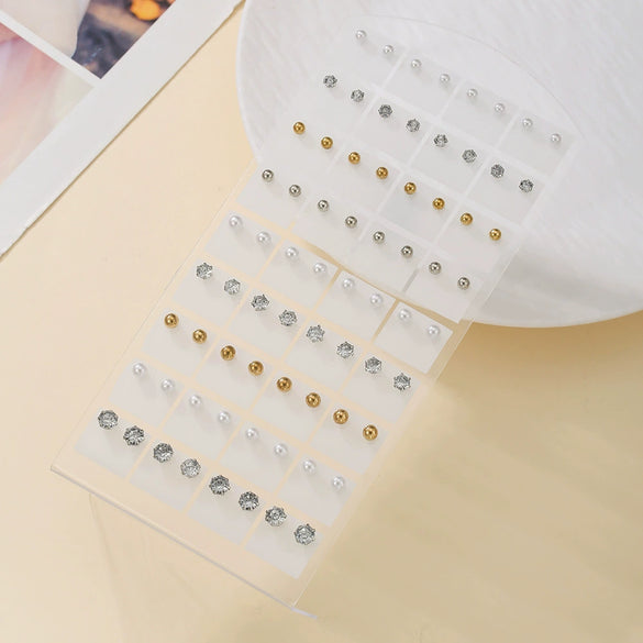 Wholesale Women's Imitation Pearl Rhinestone Earrings Set Geometric Style Electroplated