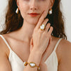 Wholesale Women's Imitation Pearl Stainless Steel Geometric Open Ring 18K Gold Plated Jewelry