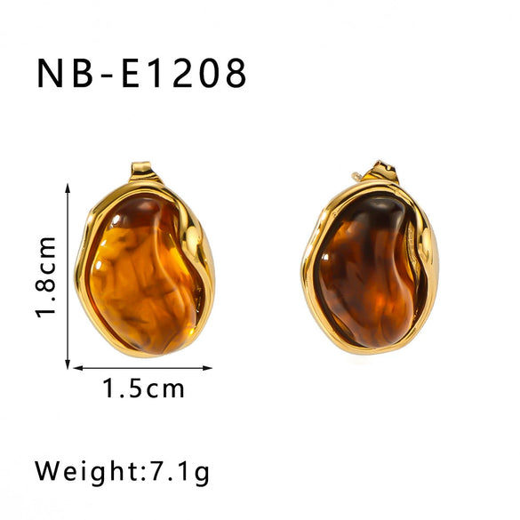 Wholesale Women's Inlaid Resin Earrings Round Asymmetric Shape Stainless Steel 18K Gold Plated With 18K Vacuum Plating In Furnace Geometric Style