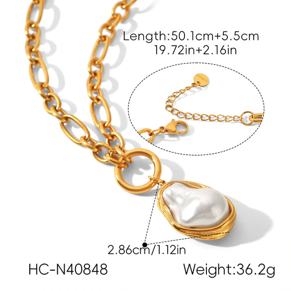 Wholesale Women's Ins Baroque Geometric Stainless Steel Polished Electroplated Pearl Necklace