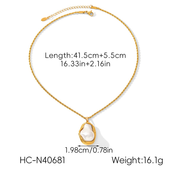 Wholesale Women's Ins Baroque Geometric Stainless Steel Polished Electroplated Pearl Necklace