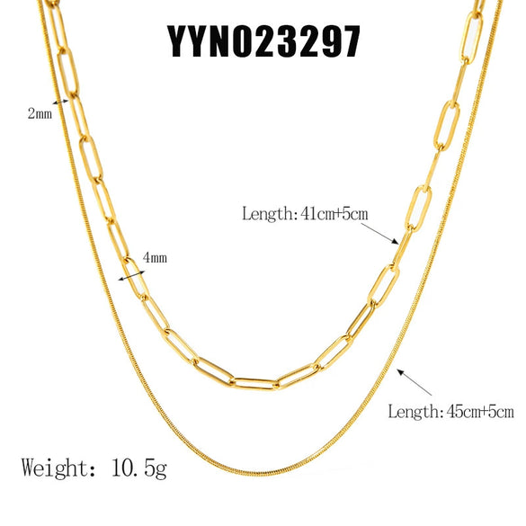 Wholesale Women's Ins Fashion Joker Double Layer Stainless Steel Necklace With Geometric Pattern 18K Gold Plated Vacuum Real Gold Electroplated In Pvd Furnace