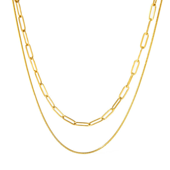 Wholesale Women's Ins Fashion Joker Double Layer Stainless Steel Necklace With Geometric Pattern 18K Gold Plated Vacuum Real Gold Electroplated In Pvd Furnace