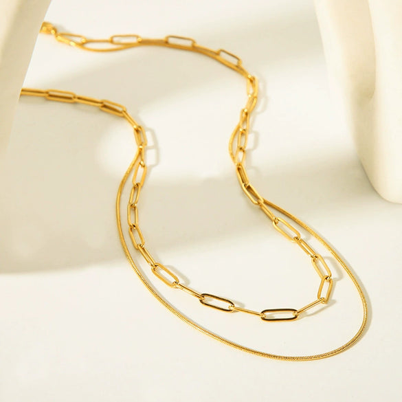 Wholesale Women's Ins Fashion Joker Double Layer Stainless Steel Necklace With Geometric Pattern 18K Gold Plated Vacuum Real Gold Electroplated In Pvd Furnace