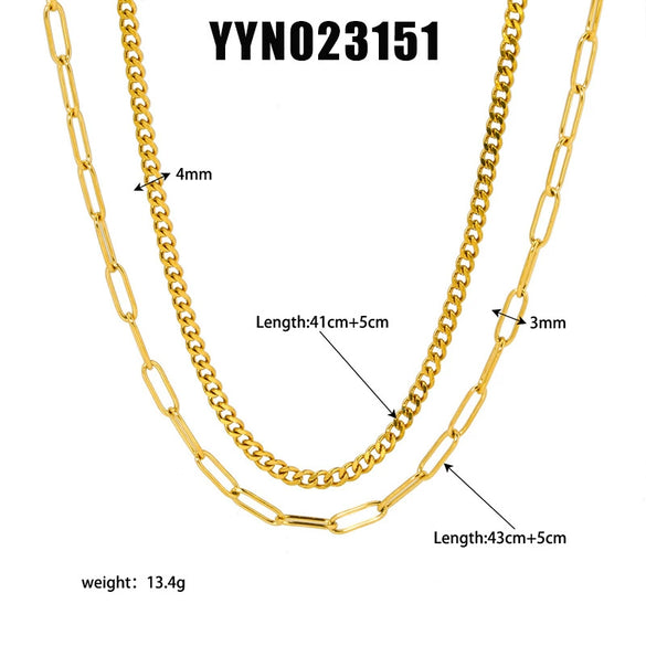 Wholesale Women's Ins Fashion Joker Double Layer Stainless Steel Necklace With Geometric Pattern 18K Gold Plated Vacuum Real Gold Electroplated In Pvd Furnace