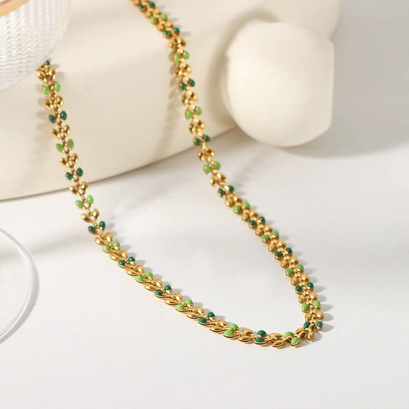 Wholesale Women's Ins Fashion Olive Leaf Stainless Steel And Titanium Steel Necklace With Vacuum Real Gold Electroplating In Pvd Furnace Treatment