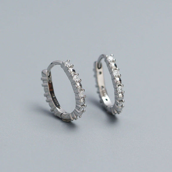 Wholesale Women's Ins Light Luxury Geometric Ushaped 925 Silver Electroplated Diamondembedded Round Beads Stacked Earrings