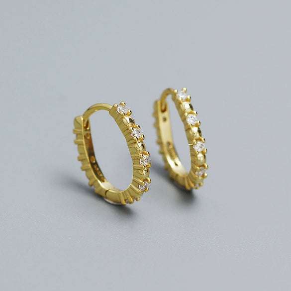Wholesale Women's Ins Light Luxury Geometric Ushaped 925 Silver Electroplated Diamondembedded Round Beads Stacked Earrings