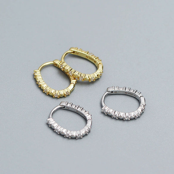 Wholesale Women's Ins Light Luxury Geometric Ushaped 925 Silver Electroplated Diamondembedded Round Beads Stacked Earrings