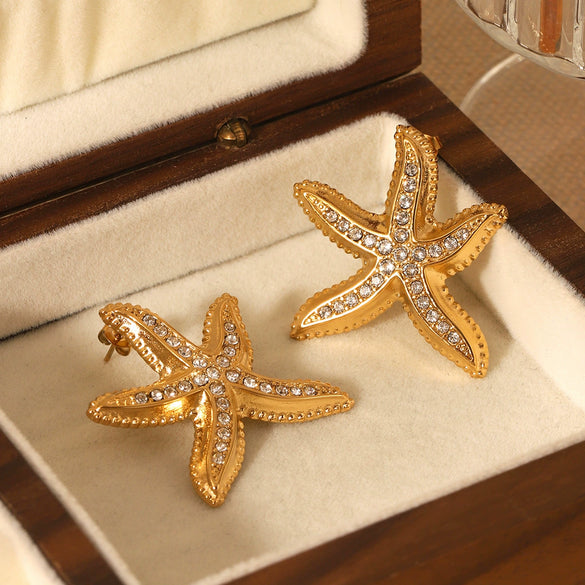 Wholesale Women's Ins Ocean Style Stainless Steel Geometric Starfish Earrings With Electroplating