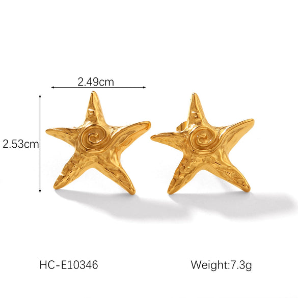 Wholesale Women's Ins Ocean Style Stainless Steel Geometric Starfish Earrings With Electroplating