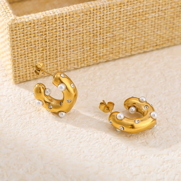 Wholesale Women's Ins Style C Shaped Three Dimensional Geometric Stainless Steel 18K Gold Plated Earrings