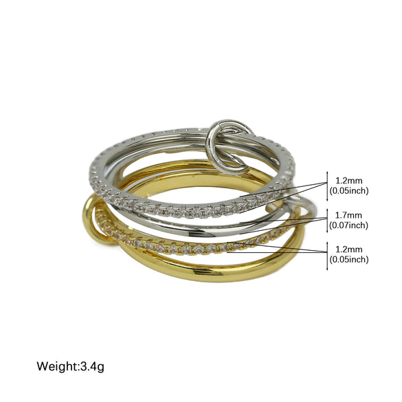 Wholesale Women's Ins Style Double Color Ring Set Brass Copper Electroplated Ring Buckle
