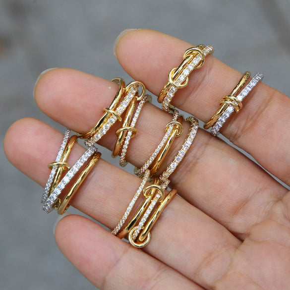 Wholesale Women's Ins Style Double Color Ring Set Brass Copper Electroplated Ring Buckle