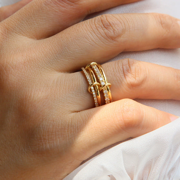 Wholesale Women's Ins Style Double Color Ring Set Brass Copper Electroplated Ring Buckle