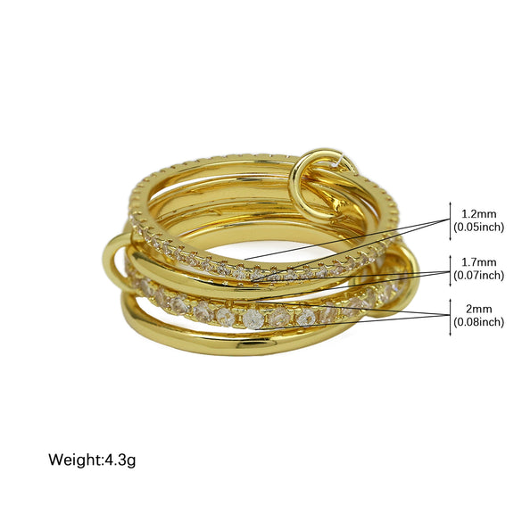 Wholesale Women's Ins Style Double Color Ring Set Brass Copper Electroplated Ring Buckle