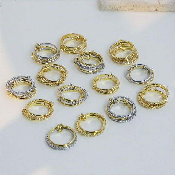 Wholesale Women's Ins Style Double Color Ring Set Brass Copper Electroplated Ring Buckle