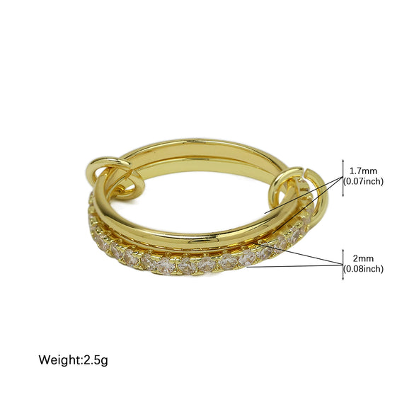 Wholesale Women's Ins Style Double Color Ring Set Brass Copper Electroplated Ring Buckle