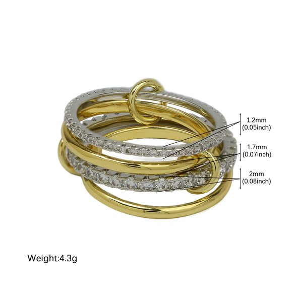 Wholesale Women's Ins Style Double Color Ring Set Brass Copper Electroplated Ring Buckle