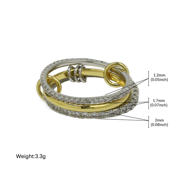 Wholesale Women's Ins Style Double Color Ring Set Brass Copper Electroplated Ring Buckle