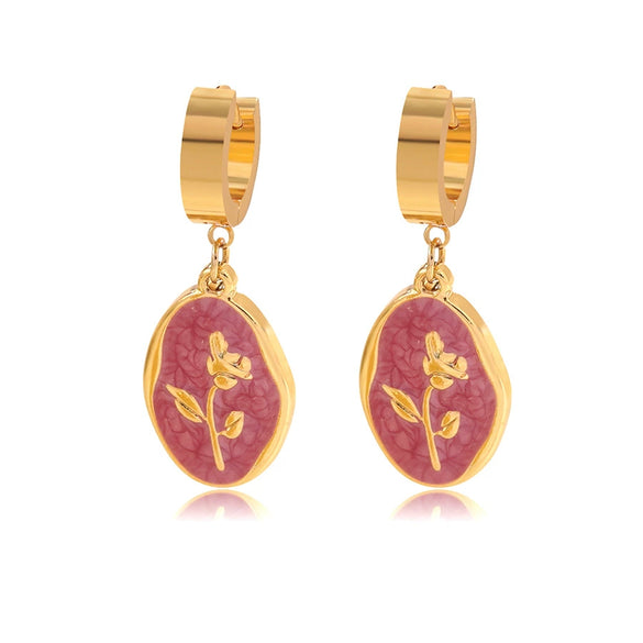 Wholesale Women's Ins Style Dripping Oil Floral Stainless Steel Earrings