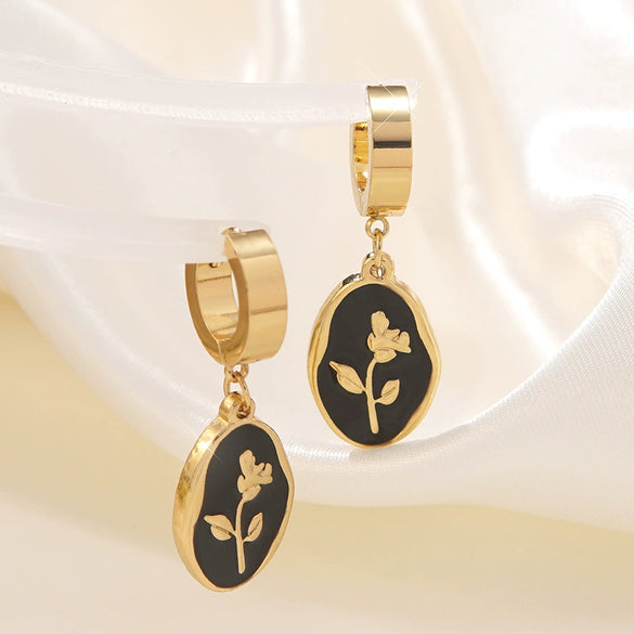 Wholesale Women's Ins Style Dripping Oil Floral Stainless Steel Earrings