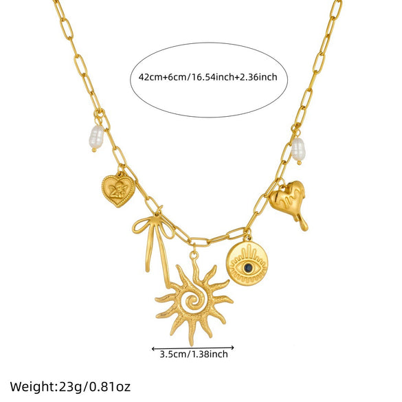 Wholesale Women's Ins Style Electroplated Stainless Steel Heart Shape Pendant Necklace With Flat Cross Chain