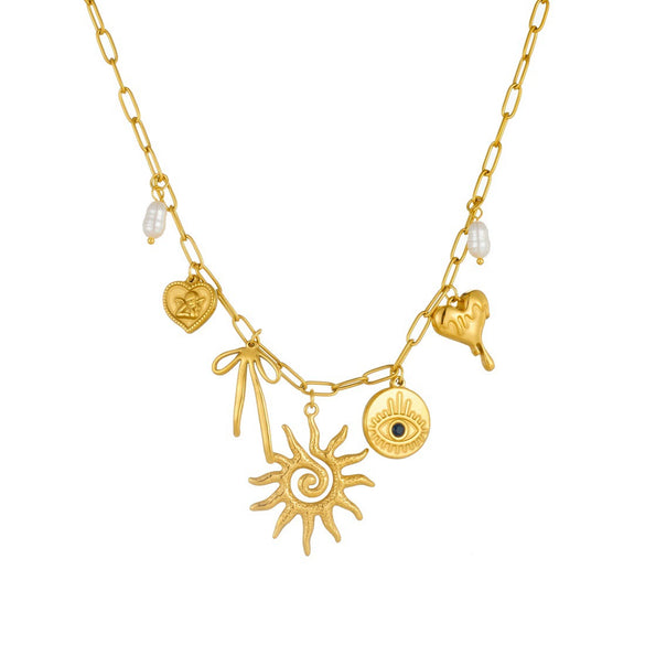 Wholesale Women's Ins Style Electroplated Stainless Steel Heart Shape Pendant Necklace With Flat Cross Chain
