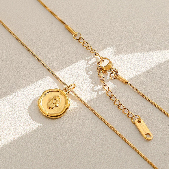 Wholesale Women's Ins Style Electroplated Stainless Steel Letter Round Pendant Necklace With Snake Bone Chain