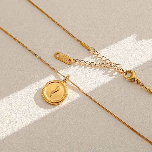 Wholesale Women's Ins Style Electroplated Stainless Steel Letter Round Pendant Necklace With Snake Bone Chain