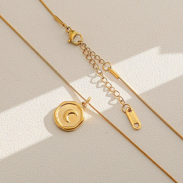 Wholesale Women's Ins Style Electroplated Stainless Steel Letter Round Pendant Necklace With Snake Bone Chain