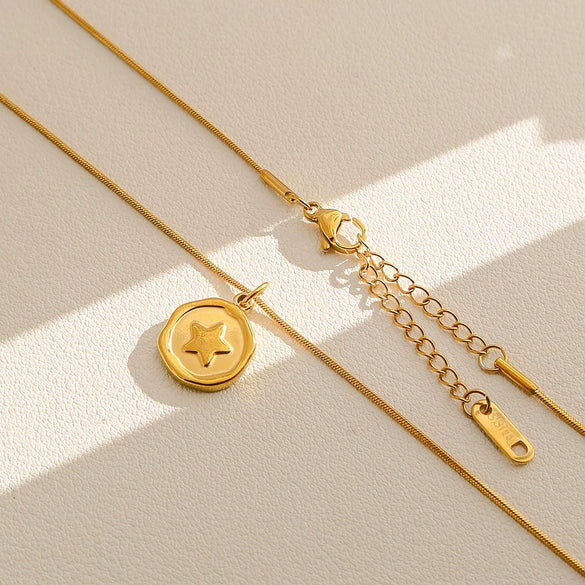 Wholesale Women's Ins Style Electroplated Stainless Steel Letter Round Pendant Necklace With Snake Bone Chain