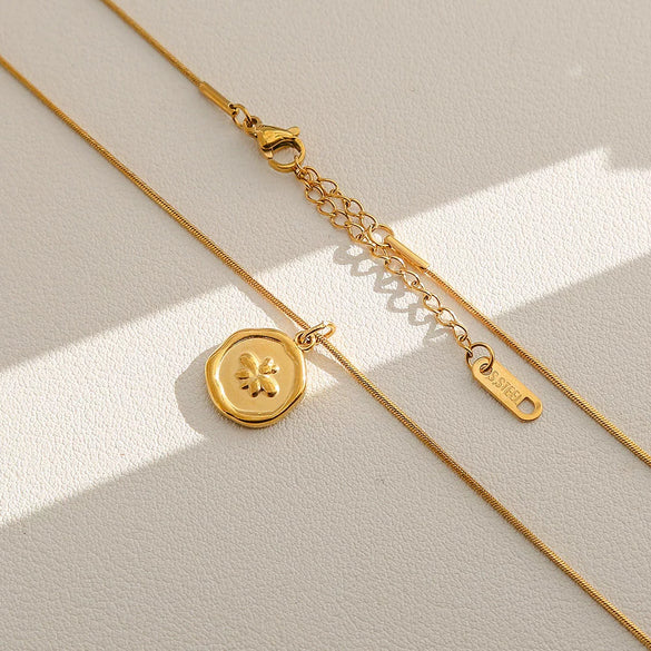 Wholesale Women's Ins Style Electroplated Stainless Steel Letter Round Pendant Necklace With Snake Bone Chain