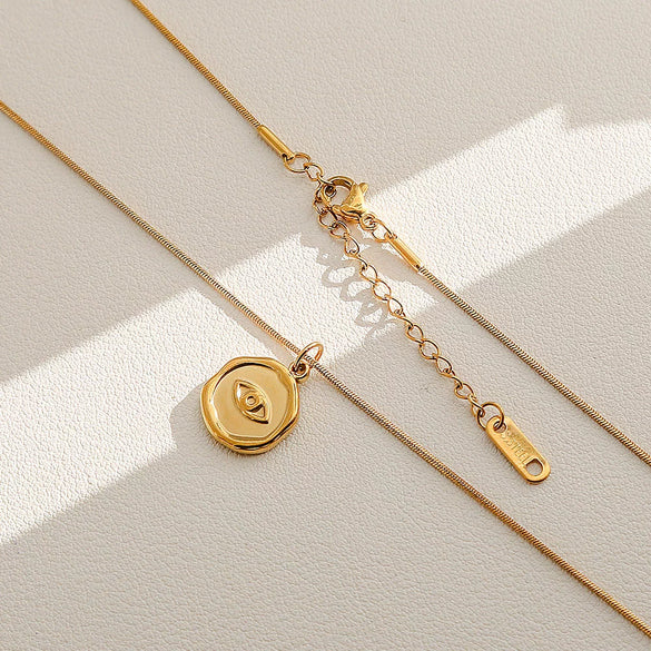 Wholesale Women's Ins Style Electroplated Stainless Steel Letter Round Pendant Necklace With Snake Bone Chain