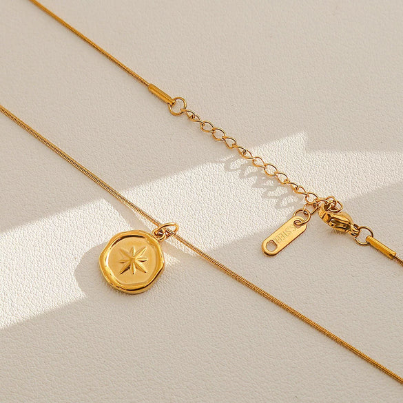 Wholesale Women's Ins Style Electroplated Stainless Steel Letter Round Pendant Necklace With Snake Bone Chain