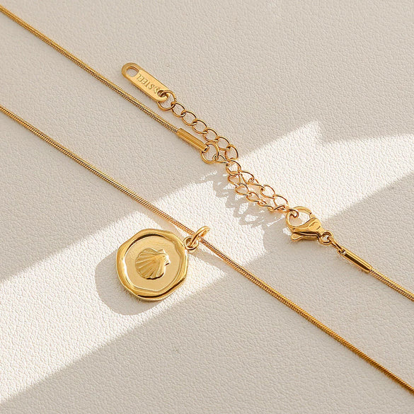 Wholesale Women's Ins Style Electroplated Stainless Steel Letter Round Pendant Necklace With Snake Bone Chain
