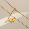 Wholesale Women's Ins Style Electroplated Stainless Steel Letter Round Pendant Necklace With Snake Bone Chain