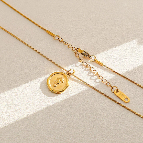 Wholesale Women's Ins Style Electroplated Stainless Steel Letter Round Pendant Necklace With Snake Bone Chain