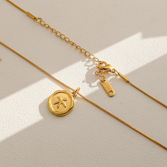 Wholesale Women's Ins Style Electroplated Stainless Steel Letter Round Pendant Necklace With Snake Bone Chain