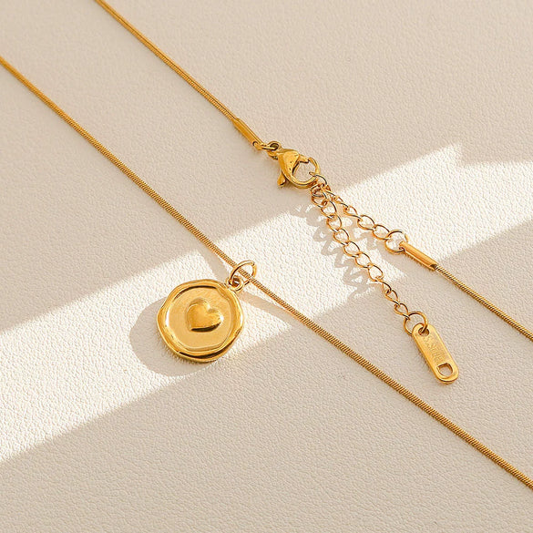 Wholesale Women's Ins Style Electroplated Stainless Steel Letter Round Pendant Necklace With Snake Bone Chain