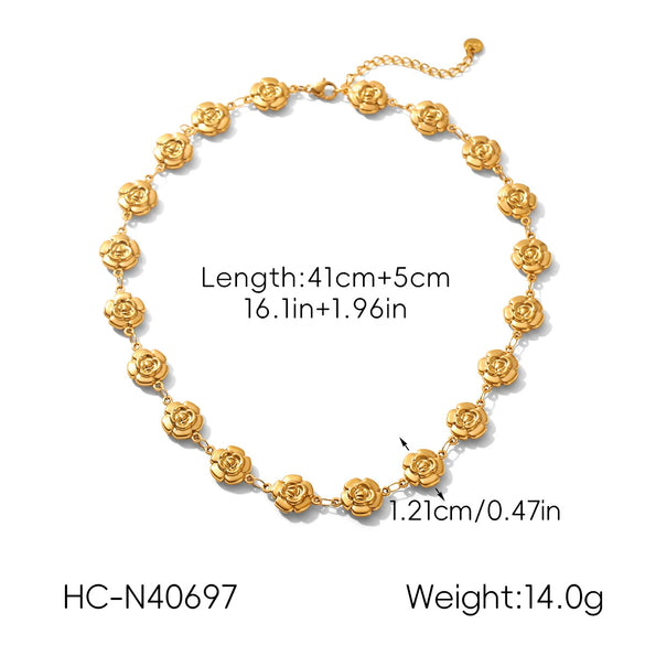 Wholesale Women's Ins Style Flower Pattern Stainless Steel Electroplated Necklace And Bracelet Jewelry
