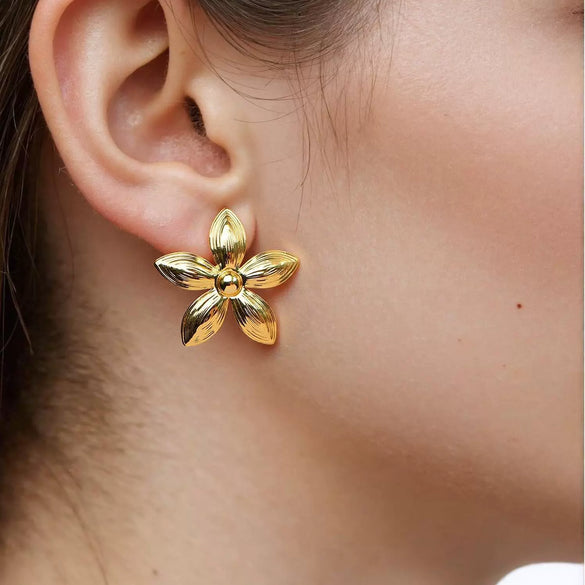 Wholesale Women's Ins Style Flower Pattern Titanium Steel And Stainless Steel Earrings With Pvd Furnace Vacuum Real Gold Plating
