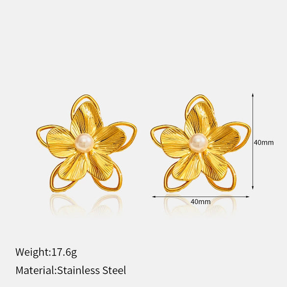 Wholesale Women's Ins Style Flower Shape Titanium Steel And Stainless Steel Earrings With Vacuum Real Gold Plating In Pvd Furnace