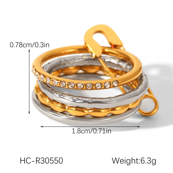 Wholesale Women's Ins Style Geometric Diamondencrusted Stainless Steel Stacking Rings