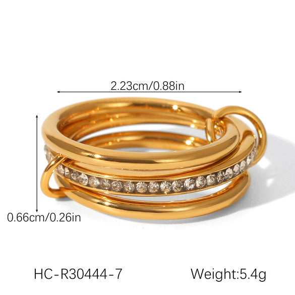 Wholesale Women's Ins Style Geometric Diamondencrusted Stainless Steel Stacking Rings