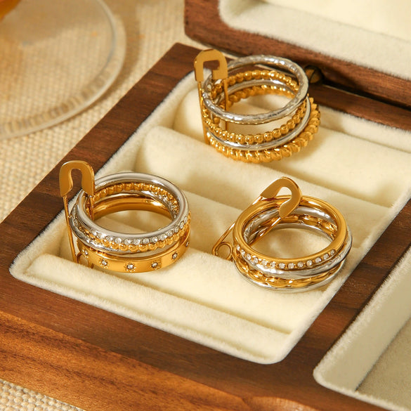 Wholesale Women's Ins Style Geometric Diamondencrusted Stainless Steel Stacking Rings