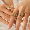 Wholesale Women's Ins Style Geometric Diamondencrusted Stainless Steel Stacking Rings
