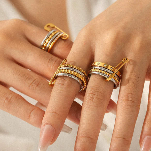 Wholesale Women's Ins Style Geometric Diamondencrusted Stainless Steel Stacking Rings