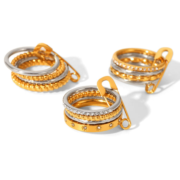 Wholesale Women's Ins Style Geometric Diamondencrusted Stainless Steel Stacking Rings
